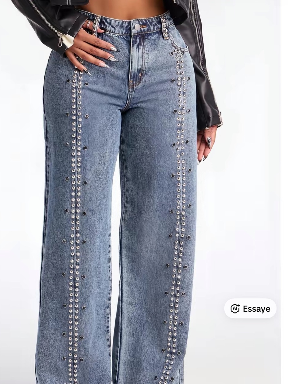 Studded Wide-Leg Women’s Jeans - Light Blue